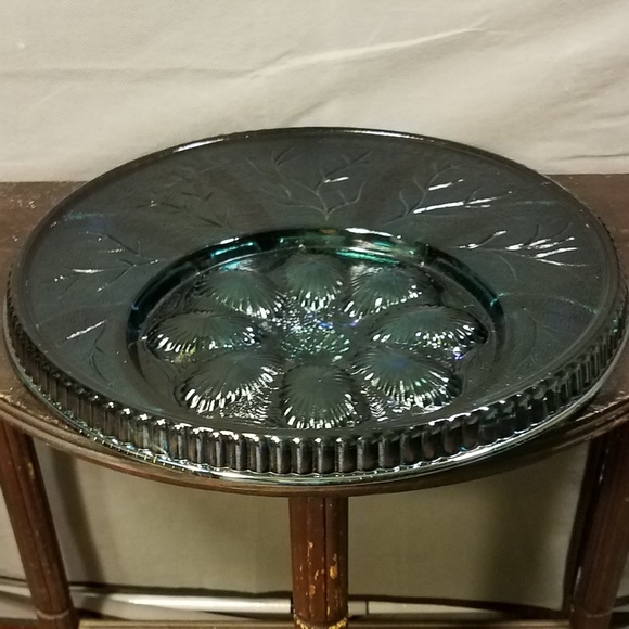 Vintage Indiana Glass Pebble Leaf Blue Platter - Picture 3 of 7